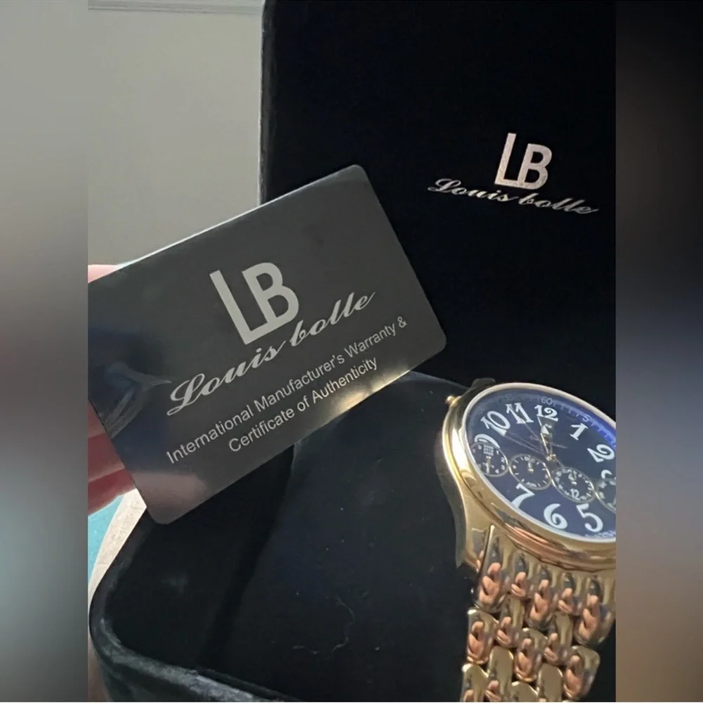 Louis Bolle Men's Automatic Chronograph Style Blue Dial Gold-Tone Weave Bracelet